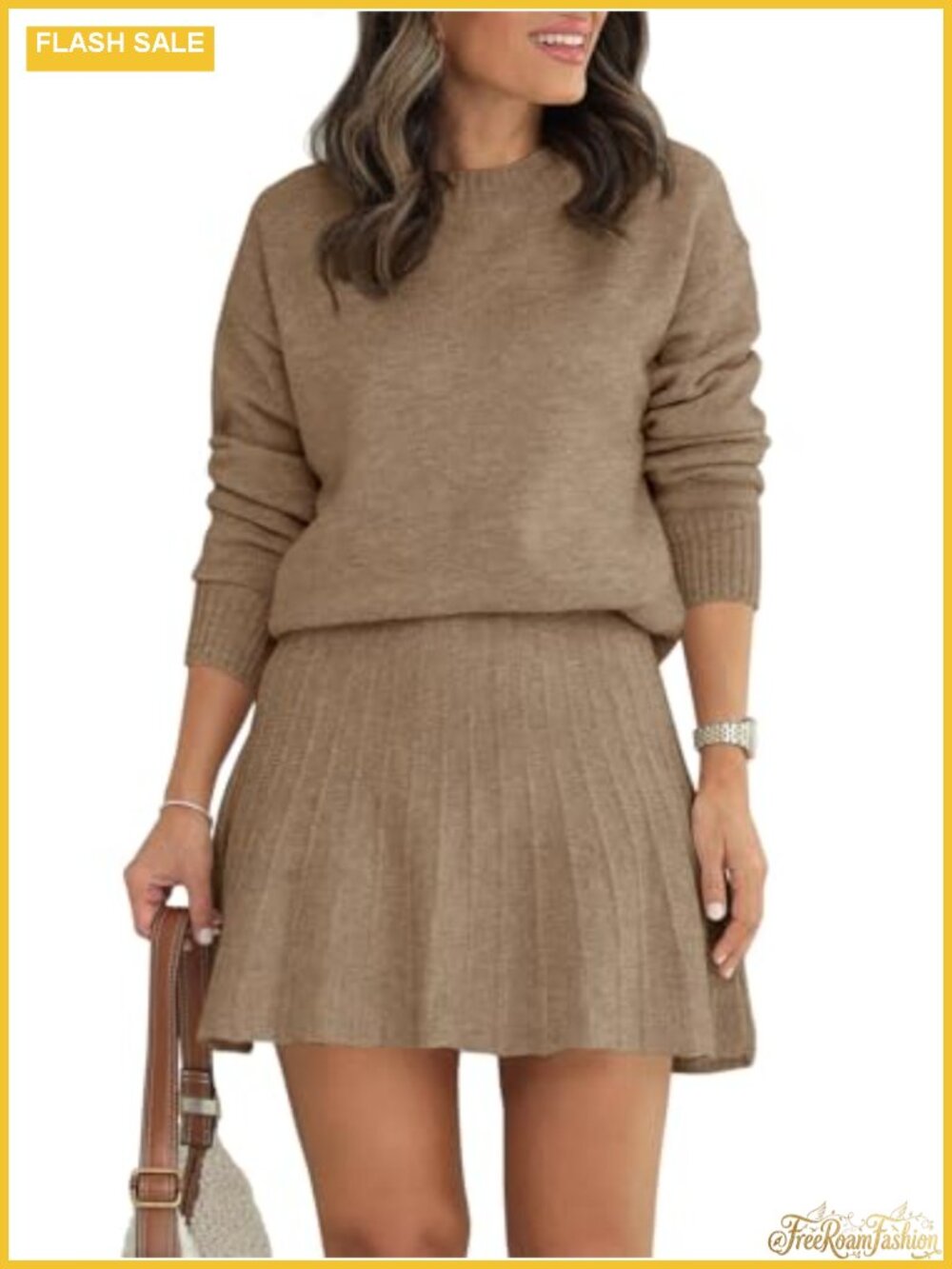 Womens 2 Piece Sweater Skirt Set Knit Pullover Pleated Mini Skirt Fall